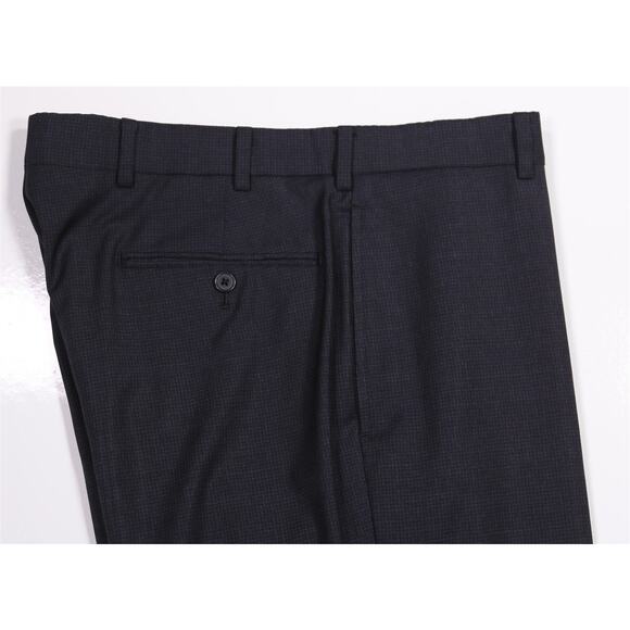 Brooks Brothers Madison Navy Blue Check Reda Wool Flat Front Dress Pants 34x27 - Picture 2 of 8